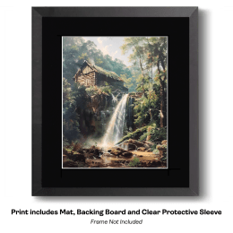 Papa's Boyhood Waterfall Cabin art print